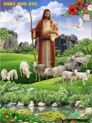 Gạch 3d công giáo , tranh chúa bên đàn cừu HP65