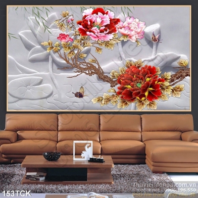 Gạch tranh hoa mẫu đơn, tranh 3d, gạch tường đẹp