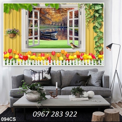 Tranh tường phòng khách cửa sổ phong cảnh đẹp