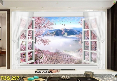 tranh cửa sổ 3D trang trí tường,gạch tranh 3D
