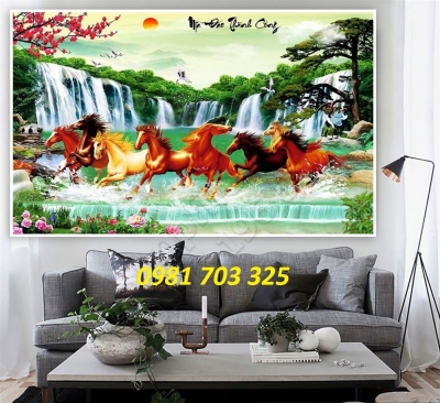 tranh bát mã phong thủy- gạch tranh 3D