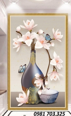 Tranh 3D khổ đứng, tranh hoa trang trí tường