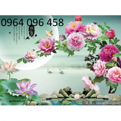 Tranh gạch 3d hoa mẫu đơn - 466C