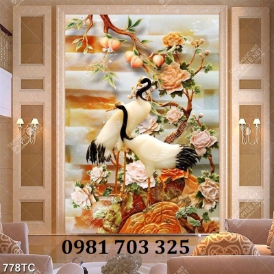 Tranh gạch tùng hạc đẹp
