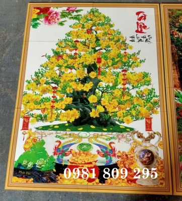 Tranh gạch 3d hoa mai ốp tường , gạch tranh 3d