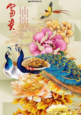 Tranh gạch 3d chim công phong thủy - TEWQ2