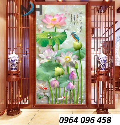 tranh hoa sen 3d - gạch tranh ốp tường 3d hoa sen - KMB43
