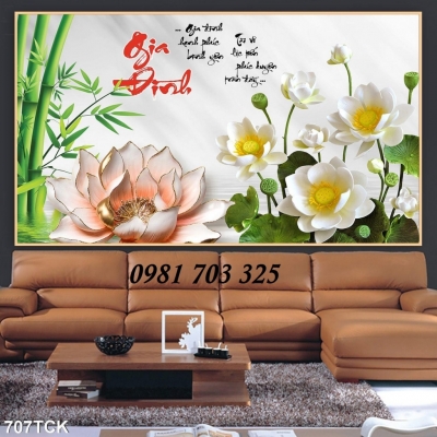 Tranh gạch hoa sen cá chép