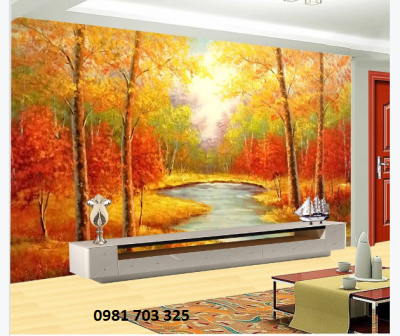 Gạch tranh 3D- tranh phong cảnh lá vàng