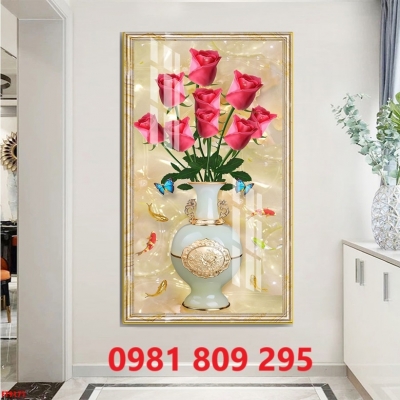 Tranh ốp tường , gạch 3d bình hoa ốp tường