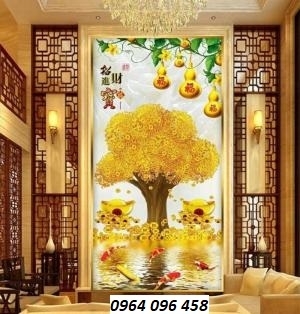 tranh gạch 3d phong thủy cây tiền vàng - HGF5