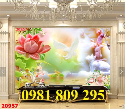 Mãu tranh hoa sen - gạch 3d phòng khách