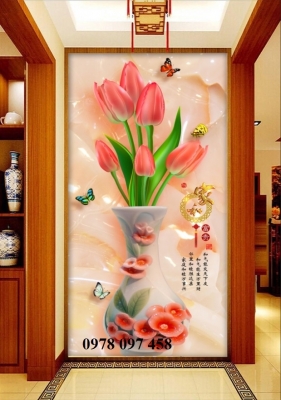 Gạch tranh dán tường họa tiết bình hoa