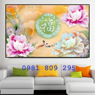 Gạch tranh 3d mẫu đơn sứ ngọc