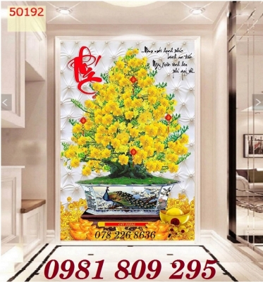 Tranh gạch ốp tường hiên sảnh hoa mai