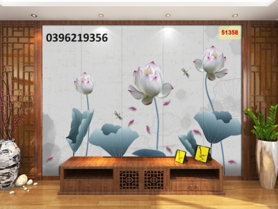 Tranh gạch 3D đẹp hoa sen trang trí