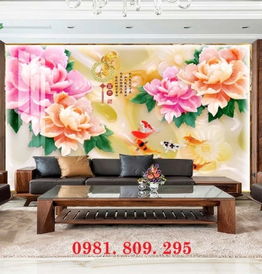 Tranh gạch 3d trang trí hoa mẫu đơn HA8281