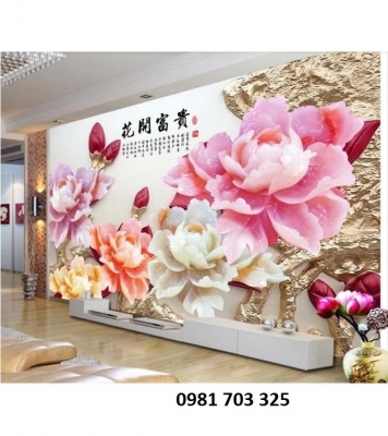 Tranh gạch men 3D hoa mẫu đơn