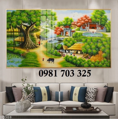 Tranh gạch phong cảnh đồng quê trang trí tường