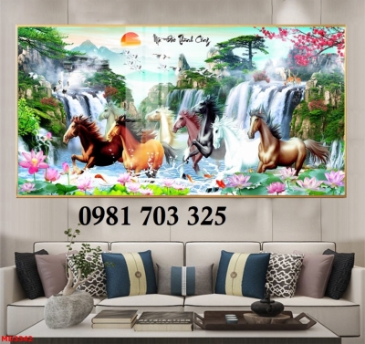 Tranh gạch đẹp ốp tường, tranh phong thủy 8 con ngựa