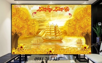 Tranh gạch phong thủy- tranh thuyền vàng