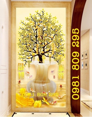 tranh gạch phong thủy - gạch 3d cây tiền