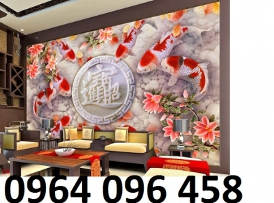 Tranh gạch 3d cá chép - gạch tranh 3d cá chép - HBV64