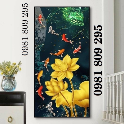 Tranh gạch hoa sen khổ đứng