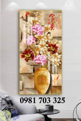 Tranh gạch bình hoa khổ đứng