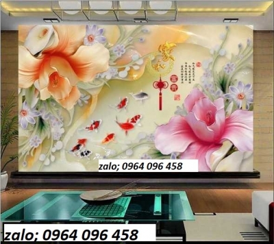 Tranh cá chép 3d tranh gạch 3d cá chép JHG4
