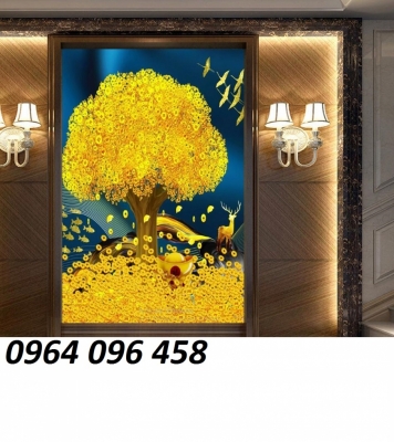 Tranh 3d cây tiền vàng - tranh gạch 3d cây tiền vàng - 487XP