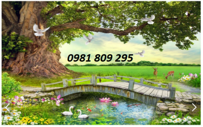 tranh gạch men , thác nước núi đồi  3d