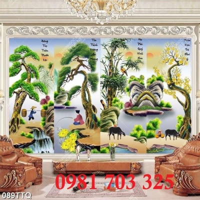 Gạch tranh tứ quý phong thủy 3