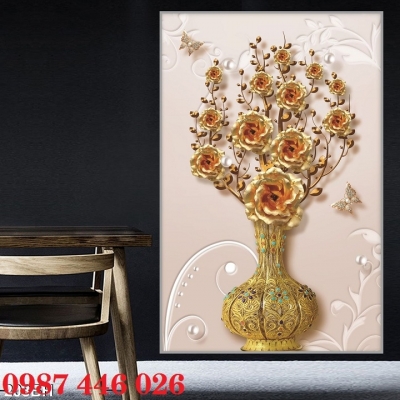Gạch tranh ốp tường bình hoa nghệ thuật