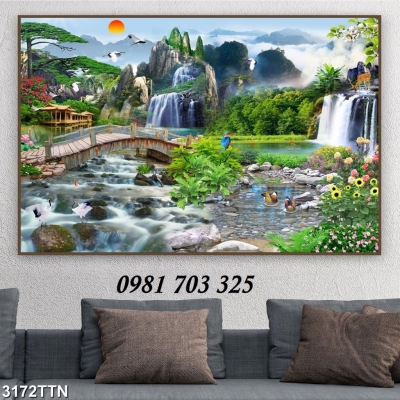 Tranh gạch đẹp 3D phong cảnh thác nước