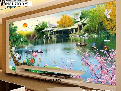 Gạch tranh phong cảnh trang trí phòng khách