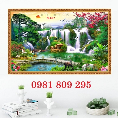 Gạch tranh thác nước cây cầu