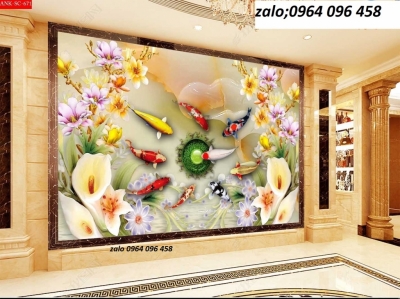 Tranh gạch 3d cá chép - gạch tranh 3d cá chép - GCV54