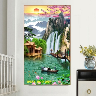 Tranh gạch men 3d phong cảnh thác nước - sơn thủy HP846