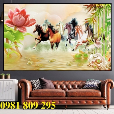 tranh gạch men 3d mã đáo thành công , tranh ngựa