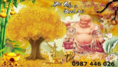 Gạch tranh cây tiền vàng thần tài HP9242