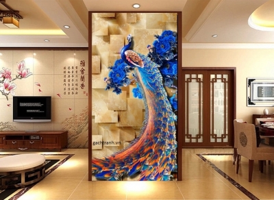 tranh chim công gạch tranh 3d - KL34