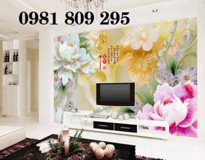 Tranh dán tường hoa mẫu đơn- gạch tranh 3d HP097