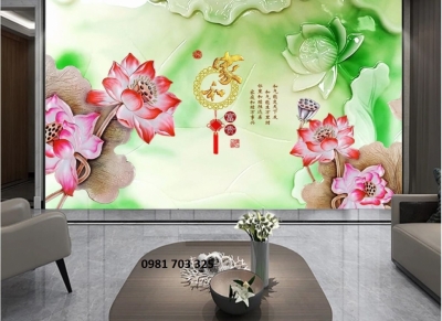 Tranh gạch men 3D phòng khách- tranh hoa sen