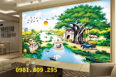 Tranh phong cảnh quê hương- gạch tranh 3D ốp tường HSH635