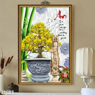 Gạch tranh họa tiết hoa mai vàng