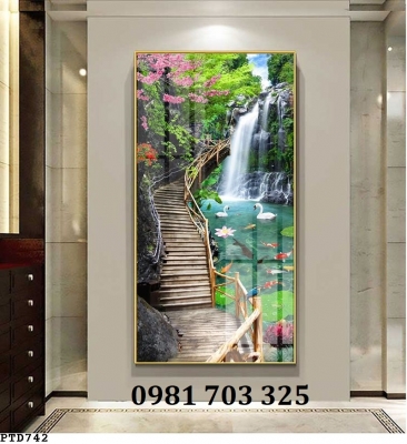 Tranh gạch khổ đứng phong cảnh 3D