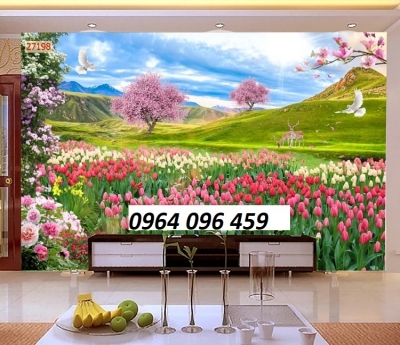 Tranh cảnh thiên nhiên hoa cỏ gạch tranh 3d ốp tường - DSXX4