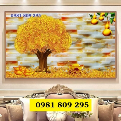 Tranh gạch men cây kim tiền 3d