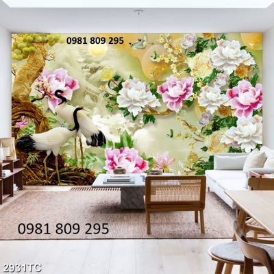 Tranh gạch chim hạc 3d sứ ngọc